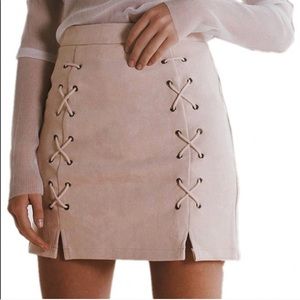 Baby Pink Suede Mini Skirt